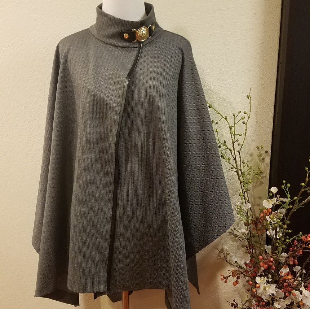 Anne Klein Gray Cape with Gold Accents